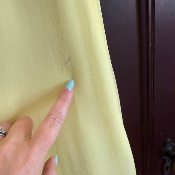 1960s Vintage Yellow and white Silk Chiffon and lace  Bow train column dress 6-8 - Picture 9 of 10